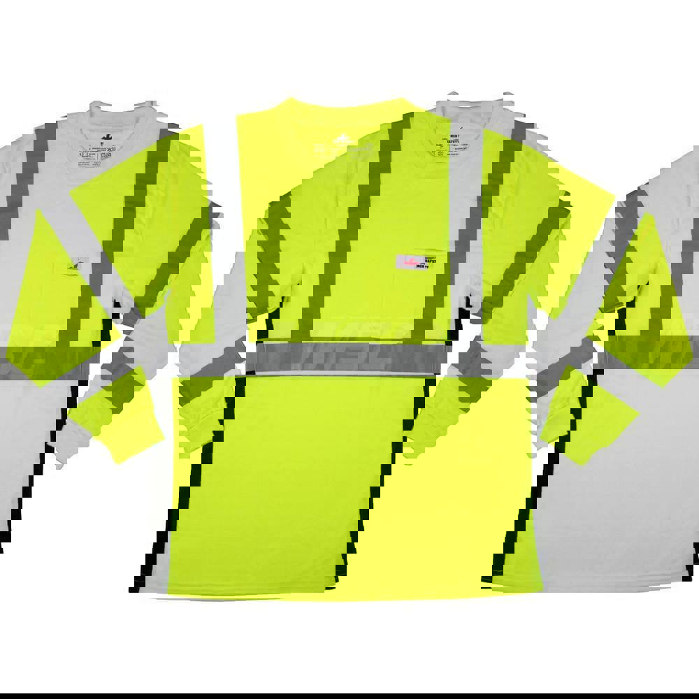 Work Shirt: High-Visibility, Large, Polyester, High-Visibility Lime, 1 Pocket